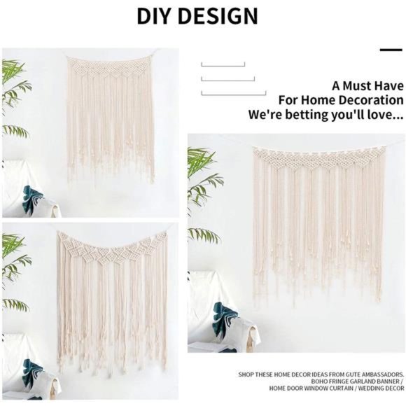 Macrame Wall Hanging, Large Woven Wall Hangings, Boho Cotton Handmade Backdrop - Picture 5 of 6